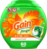 Flings! Laundry Detergent Soap Pacs HE Compatible 60 Ct Long Lasting Scent Island Fresh