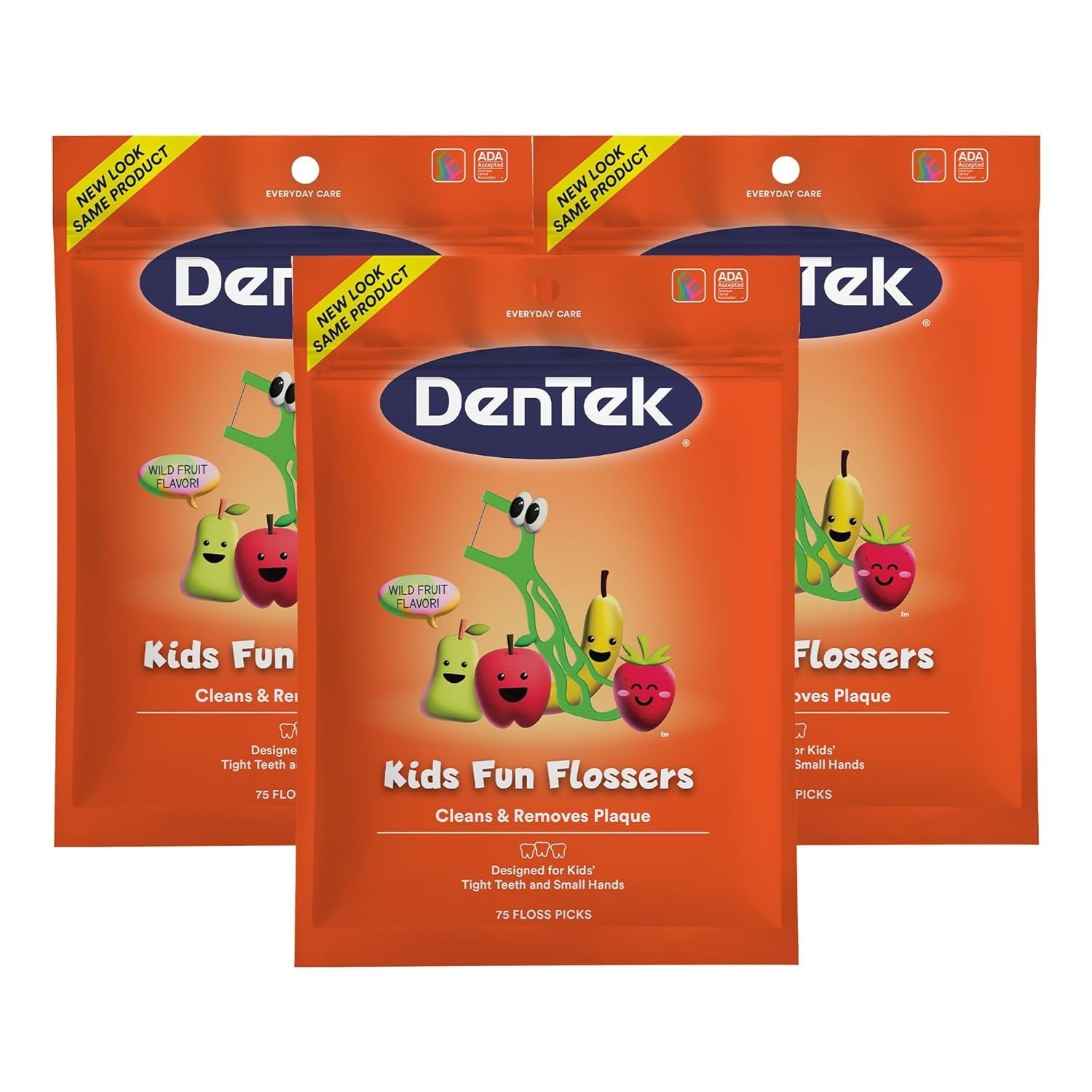 Kids Fun Flossers, Removes Food & Plaque, 75 Count, 3 Pack