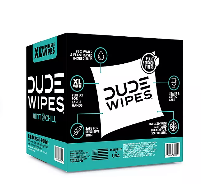 DUDE XL Flushable Wipes, Mint Chill, 8 ct., 400 wipes