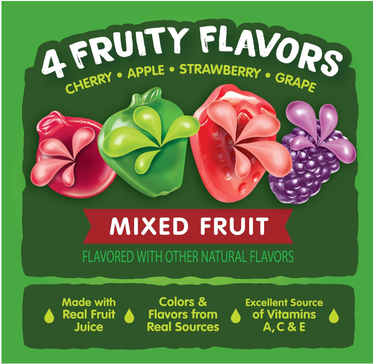 , Juicy Burst, Fruit Flavored Snacks, Mixed Fruit Flavors, a Juicy Burst of Natural Flavors, Made with Real Fruit Juice, 0.8 Oz 22 Ct