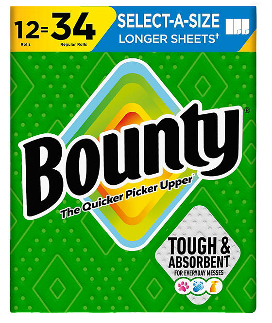 Bounty Prints Select-A-Size 2-Ply Paper Towels, 12 Rolls, 128 sheets/roll