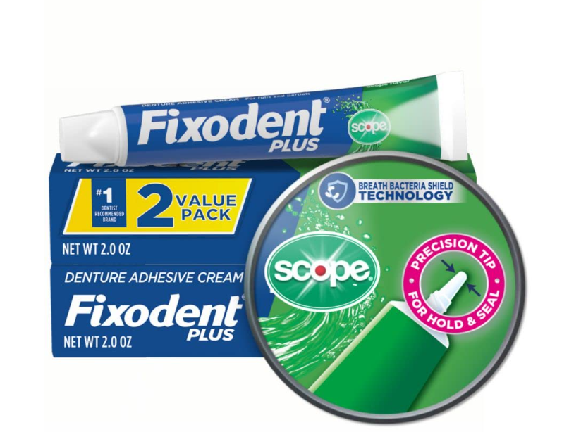 Denture Adhesive Cream plus Scope, 2 Ounce, Pack of 2 (Packaging May Vary)