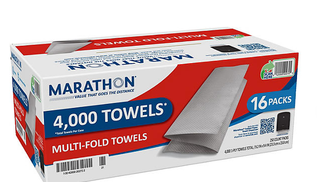 Marathon Multifold 1-Ply White Paper Towels 16 pks., 250 towels/pk