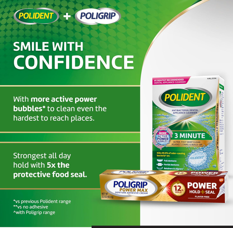 Power Max Power Hold plus Seal Denture Adhesive Cream, Denture Cream for Secure Hold and Food Seal, Flavor Free - 2.2 Oz (Pack of 2)