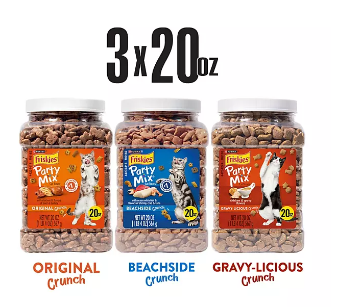 Friskies Party Mix Party Variety Pack, Cat Treats, 60 oz.