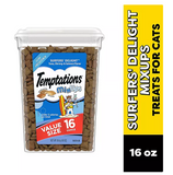 TEMPTATIONS Cat Treats Variety Pack with Tasty Chicken Flavor, Catnip Fever, & Surfers' Delight, 16 oz., 3 tubs