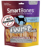 Twist Sticks Variety Pack 50 Count, Rawhide-Free Chews for Dogs Made with Real Chicken or Bacon and Cheese Flavor (SBM-00464)