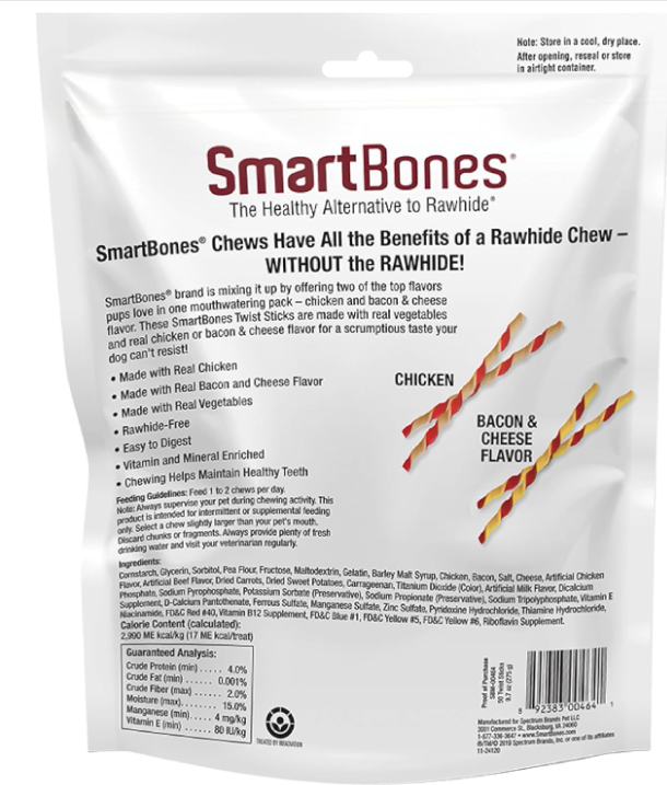 Twist Sticks Variety Pack 50 Count, Rawhide-Free Chews for Dogs Made with Real Chicken or Bacon and Cheese Flavor (SBM-00464)