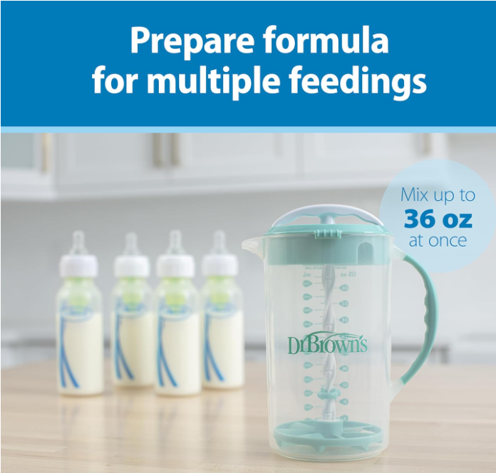 Baby Formula Mixing Pitcher with Adjustable Stopper, Locking Lid & No Drip Spout, Black, BPA Free, 36Oz, 1 Pack