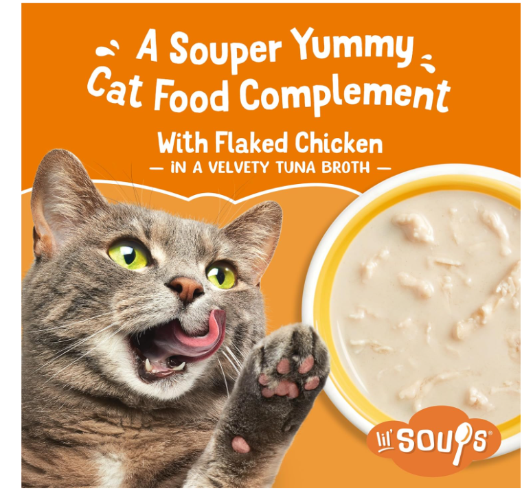 Purina  Natural, Grain Free Wet Cat Food Lickable Cat Treats, Lil' Soups Flaked Chicken - (Pack of 8) 1.2 Oz. Tubs