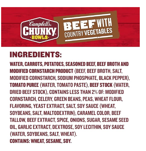 Chunky Soup, Beef Soup with Country Vegetables, 15.25 Oz Microwavable Bowl