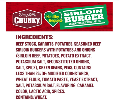Chunky Healthy Request Sirloin Burger with Country Vegetables Beef Soup, 18.8 Oz Can
