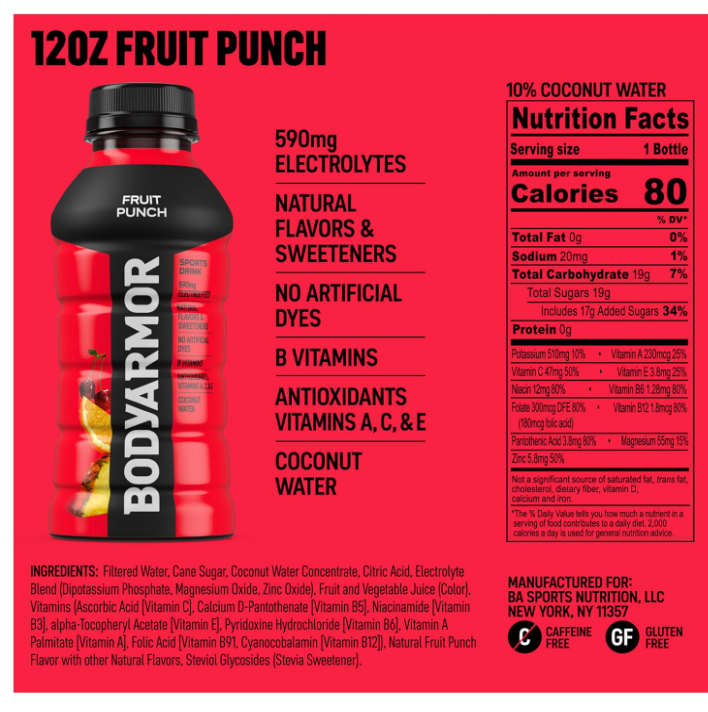 Sports Drink Sports Beverage, Fruit Punch, 12 Fl Oz (Pack of 8)