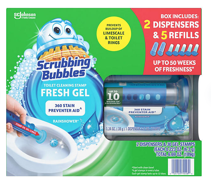 Scrubbing Bubbles Toilet Gel Stamp, Rainshower 2 dispensers + 30 gel stamps