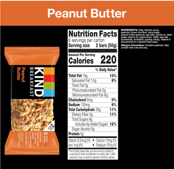 Breakfast Bars, Peanut Butter, Healthy Snacks, Gluten Free, 5G Protein, 6 Count