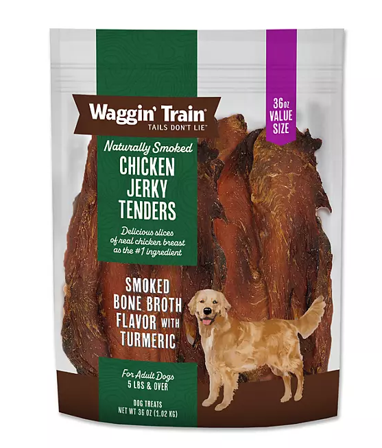 Waggin Train Chicken Jerky Tenders with Bone Broth & Turmeric, High Protein Dog Treats, 36 oz.