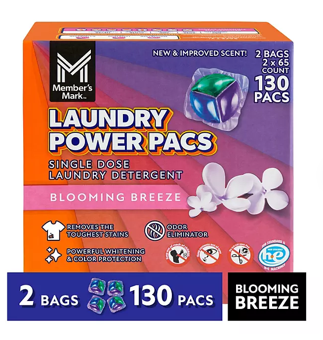 Member's Mark Laundry Detergent Power Pacs, Blooming Breeze, 130 ct.