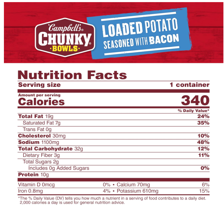 Campbell’S Chunky Soup, Loaded Potato Seasoned with Bacon, 15.25 Oz Microwavable Bowl