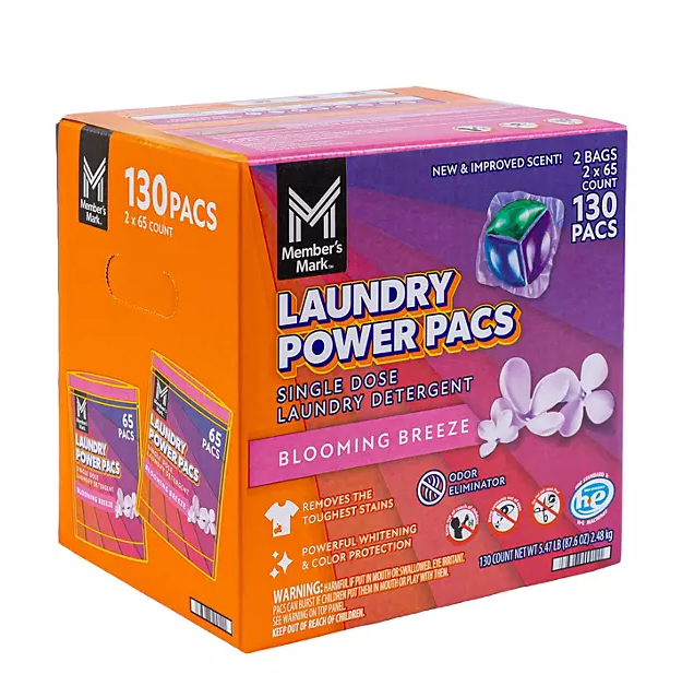 Member's Mark Laundry Detergent Power Pacs, Blooming Breeze, 130 ct.