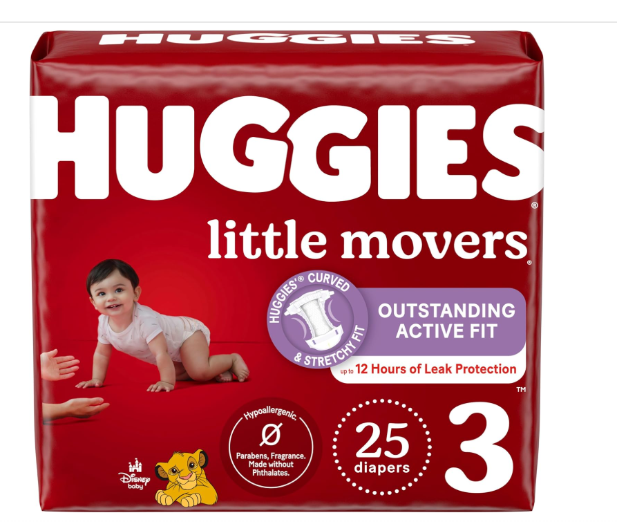 Size 3 Diapers, Little Movers Baby Diapers, Size 3 (16-28 Lbs), 25 Count