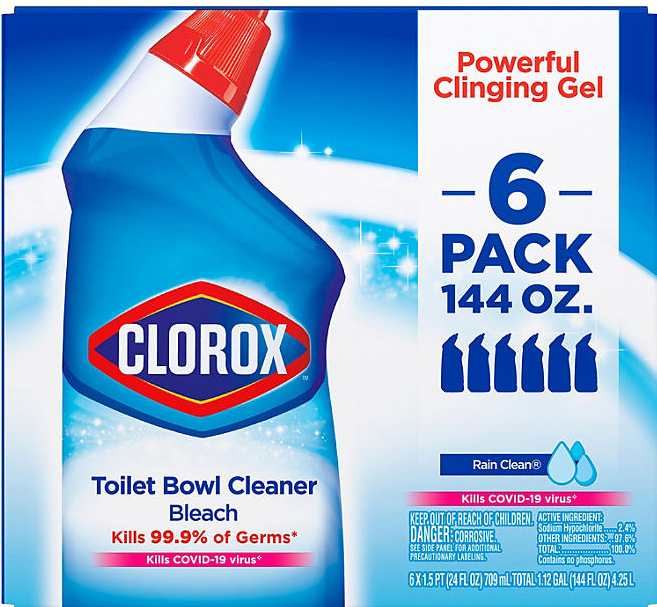Clorox Toilet Bowl Cleaner with Bleach, Rain Clean, 6pk., 144 fl. oz.