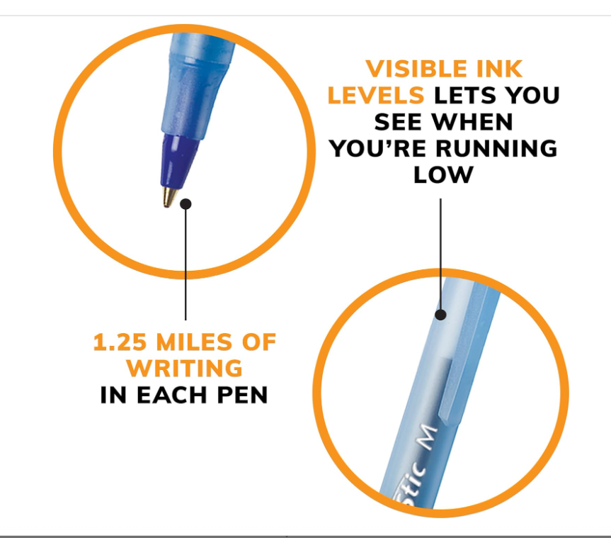 round Stic Xtra Life Blue Ballpoint Pens, Medium Point (1.0Mm), 10-Count Pack of Bulk Pens, Flexible round Barrel for Writing Comfort, No. 1 Selling Ballpoint Pens