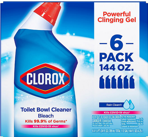 Clorox Toilet Bowl Cleaner with Bleach, Rain Clean, 6pk., 144 fl. oz.