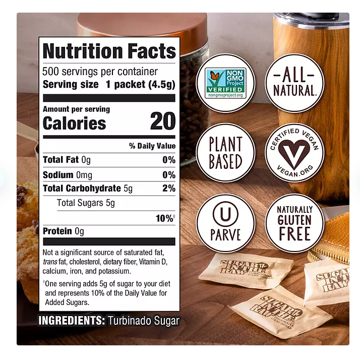 Sugar in the Raw Turbinado Cane Sugar Packets, 500 Ct.