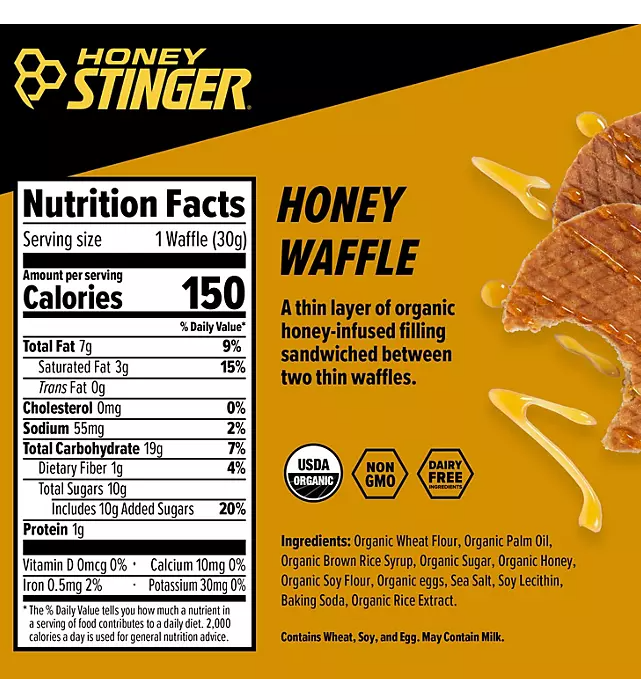 Honey Stinger Organic Energy Waffle, Honey, 12 Ct.