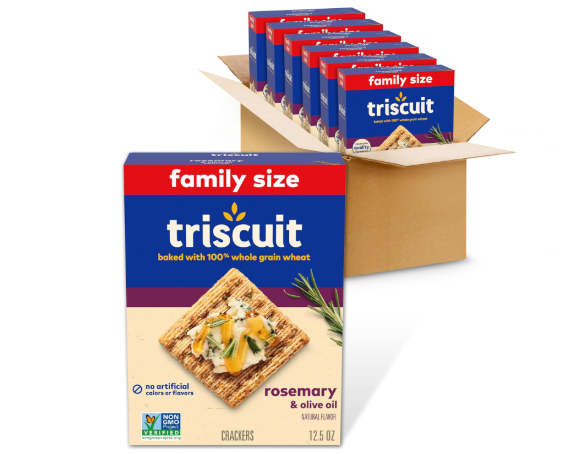 Triscuit Rosemary & Olive Oil Whole Grain Wheat Cracker, Lunch Snacks, Bulk Snack Crackers, Family Size, 6 - 12.5 oz Boxes