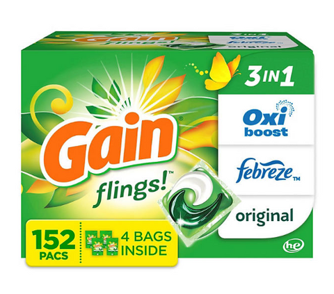 Gain Flings! 3 in 1 Laundry Detergent Pacs, Original Scents, 152 ct.