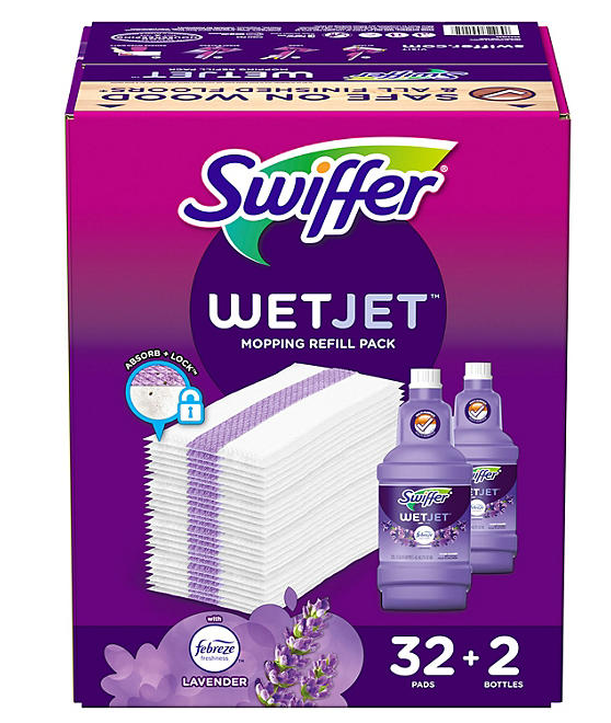 Swiffer WetJet Refill Pack, Lavender, 32 Pads + 2 Refills