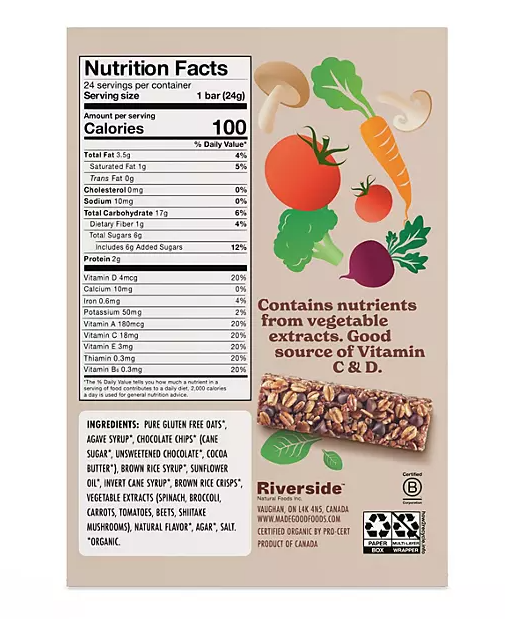 Madegood Chocolate Chip Bars, 0.85 Oz., 24 Pk.
