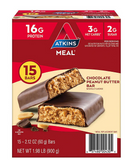 Atkins Chocolate Peanut Butter Meal Bars, High Fiber, 16G of Protein 15 Ct.