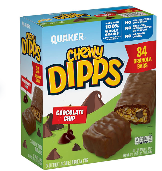 Quaker Chewy Dipps Granola Bars, Chocolate Chip, 34 Pk.