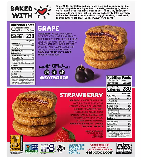 Bobo'S PB&J Oat Snacks, Variety Pack, 18 Pk.