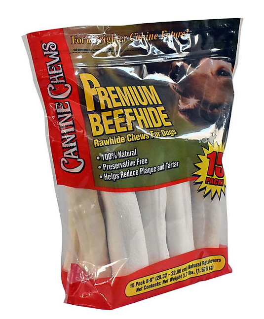 Canine Chews Premium All-Natural Beef Hide Canine Retrievers, 15 ct.