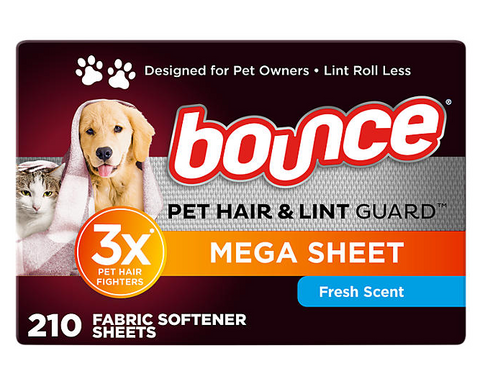Bounce Pet Hair & Lint Guard Mega Dryer Sheets, Fresh Scent, 210 ct.