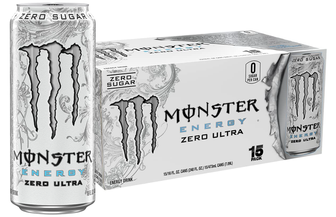 Monster Energy Zero Ultra, Sugar Free Energy Drink, 16 Ounce (Pack of 15)