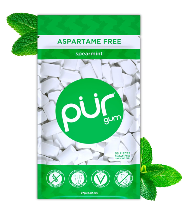 PUR Gum | Aspartame Free Chewing Gum | 100% Xylitol | Natural Spearmint Flavored Gum, 55 Pieces (Pack of 1)