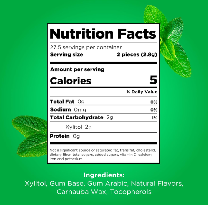 PUR Gum | Aspartame Free Chewing Gum | 100% Xylitol | Natural Spearmint Flavored Gum, 55 Pieces (Pack of 1)