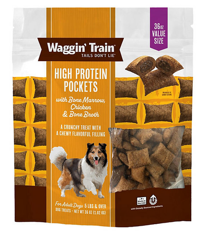 Waggin' Train, Chicken & Bone Broth, High Protein Pockets with Bone Marrow, 36 oz.