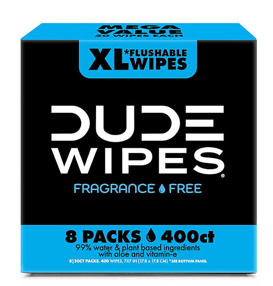 DUDE WIPES XL Flushable Wipes, Fragrance Free, 8 ct., 400 wipes