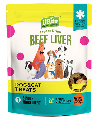 UBite Raw Bits Freeze-Dried Beef Liver Dog + Cat Treats, 17 oz.