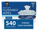 Member's Mark Flushable Wipes, Fresh Scent, 540 ct.