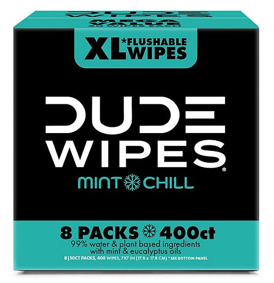 DUDE XL Flushable Wipes, Mint Chill, 8 ct., 400 wipes
