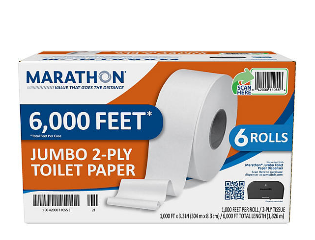 Marathon Jumbo Roll 2-Ply White Toilet Paper 6 rolls, 1000 ft./roll