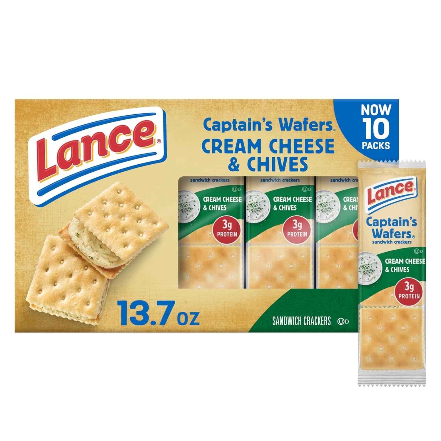 Sandwich Crackers, Captain'S Wafers Cream Cheese and Chives, 10 Packs, 6 Sandwiches Each