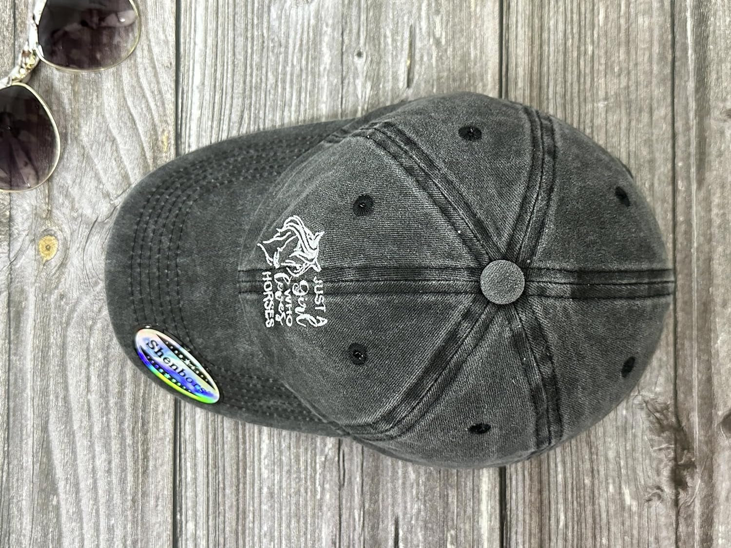 Just a Girl Who Loves Horses Hat, Embroidered Washed Black Adjustable Cotton Baseball Cap Snap Back Hat for Women