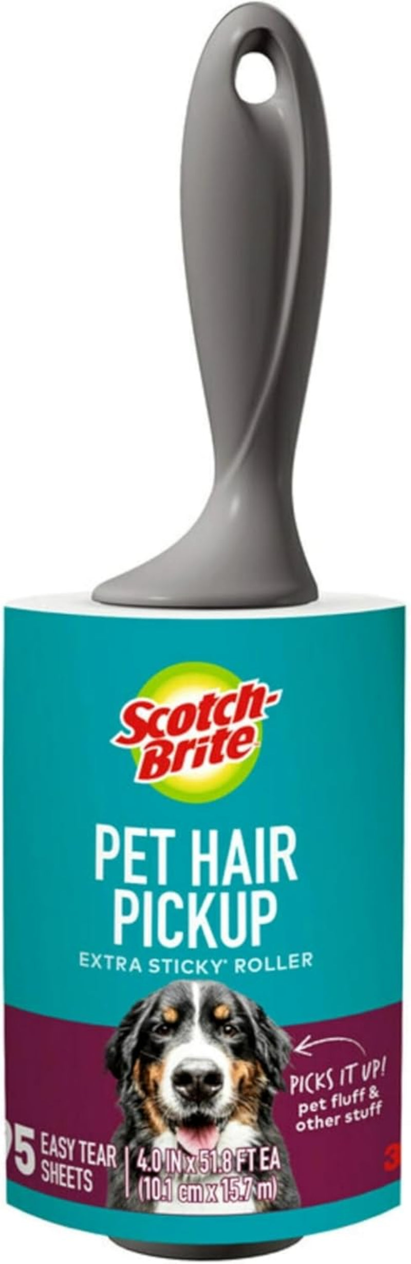 Pet Hair Pickup Extra Sticky Lint Roller, Designed for Removing Fur + Fluff on Couches, Clothes, Dog and Cat Beds, & More, 1 Pack, 95 Easy-Tear Adhesive Sheets Total